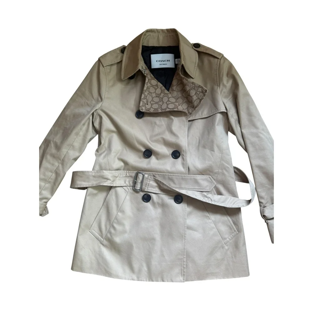 Coach Modern Trench Coat Signature Logo Trim Tan XS